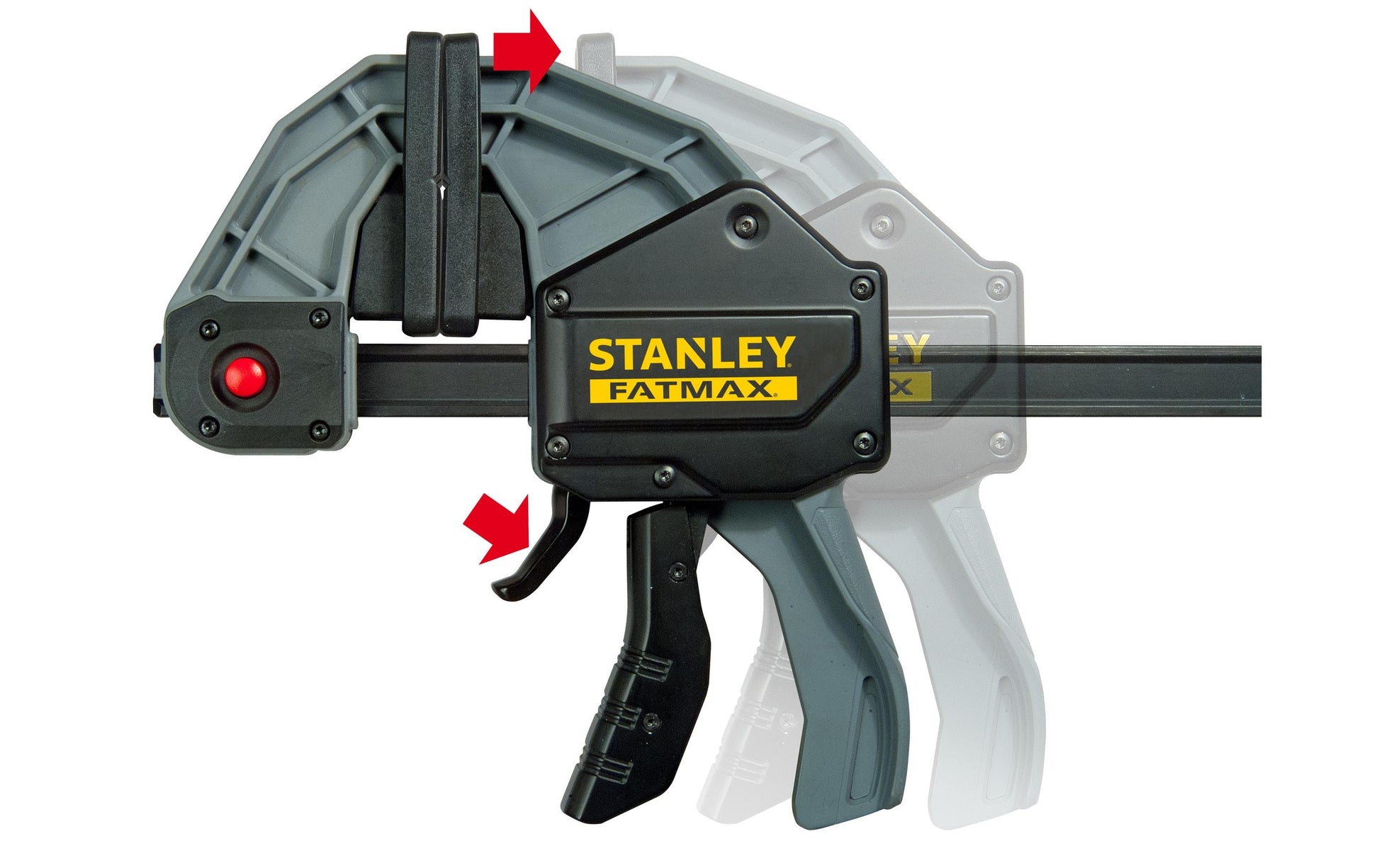 Stanley FATMAX XL Einhandzwinge – Spannweite 900 mm, Schliesskraft 270 kg – mit Klemmpads