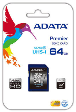 ADATA Premier SDXC 64 GB – UHS-I, Klasse 10, 30/10 MB/s, ohne Adapter