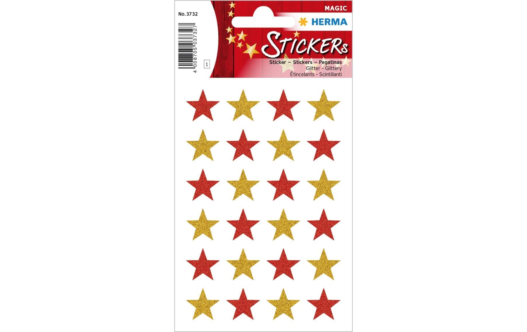 HERMA Schmucketiketten – Sterne – 24 Stück – permanent – mehrfarbig – 84 × 120 mm
