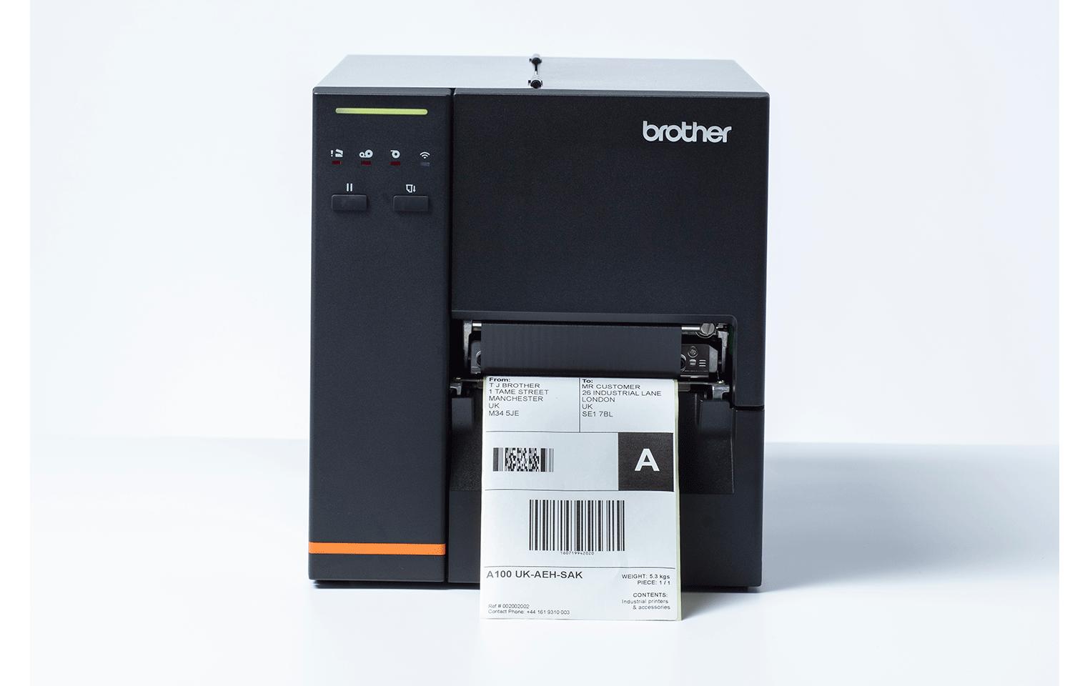 Brother TJ-4020TN – Etikettendrucker, Thermotransfer, USB, LAN, 203 dpi, 254 mm/s, für Etiketten bis 107 mm