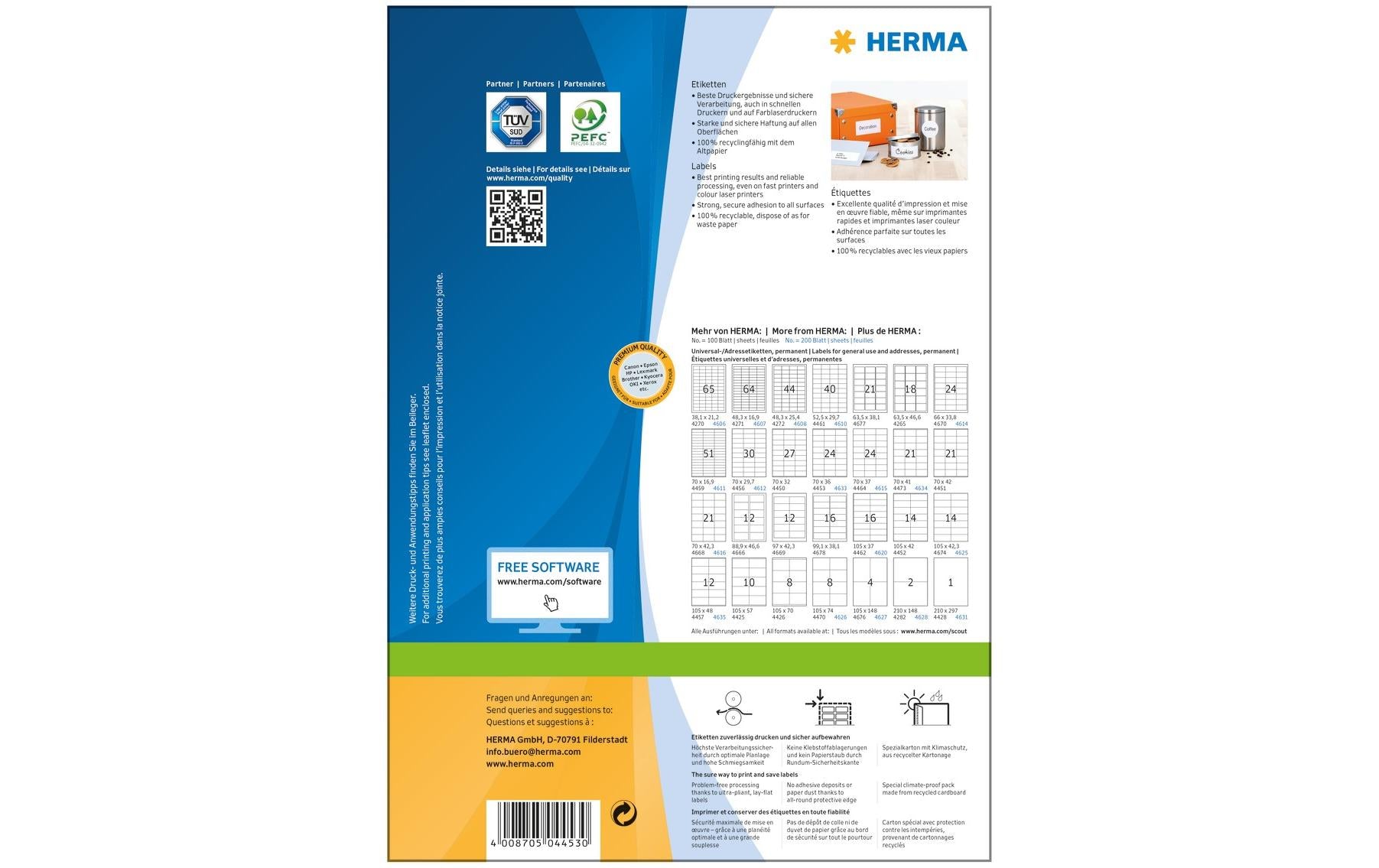 HERMA Druckeretiketten, 70 mm × 36 mm, weiss, permanent, 2400 Etiketten (100 Blatt)