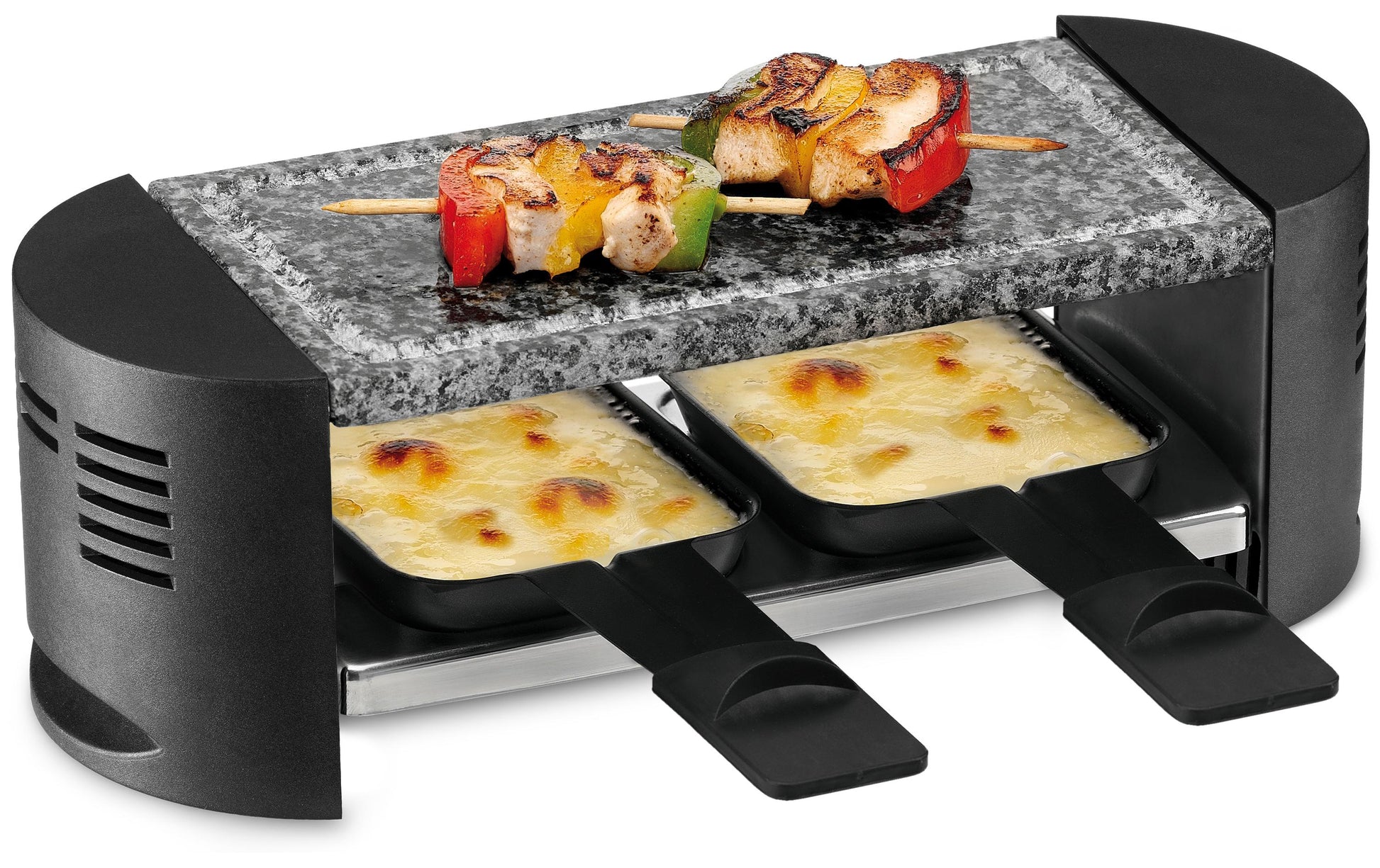Trisa Raclette Raclettino – 2 Personen, Hot Stone Platte, Steingut, 380 W – schwarz