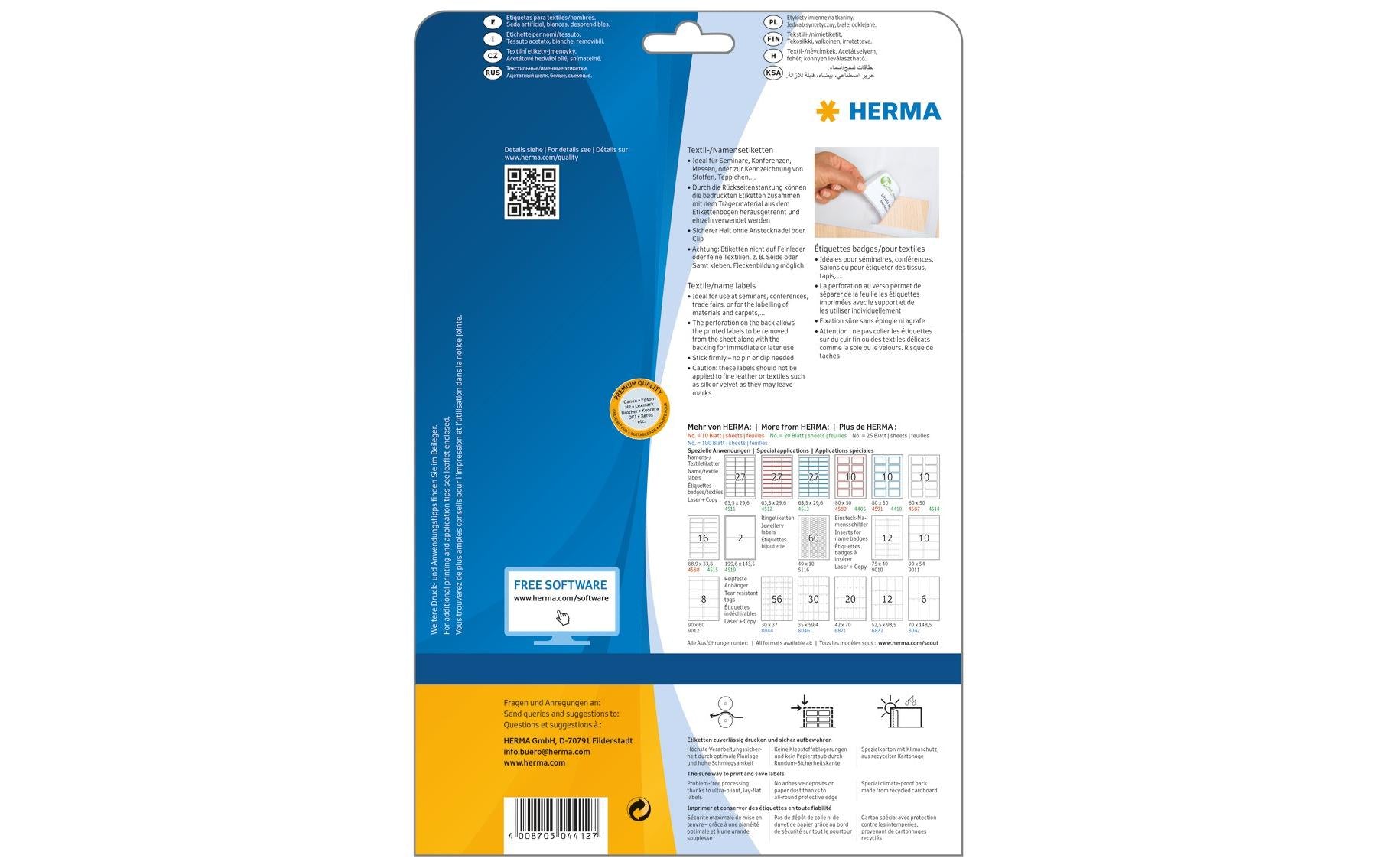 HERMA Namens-Etiketten SPECIAL, 80 mm × 50 mm, weiss, Acetatseide, selbstklebend, 250 Etiketten