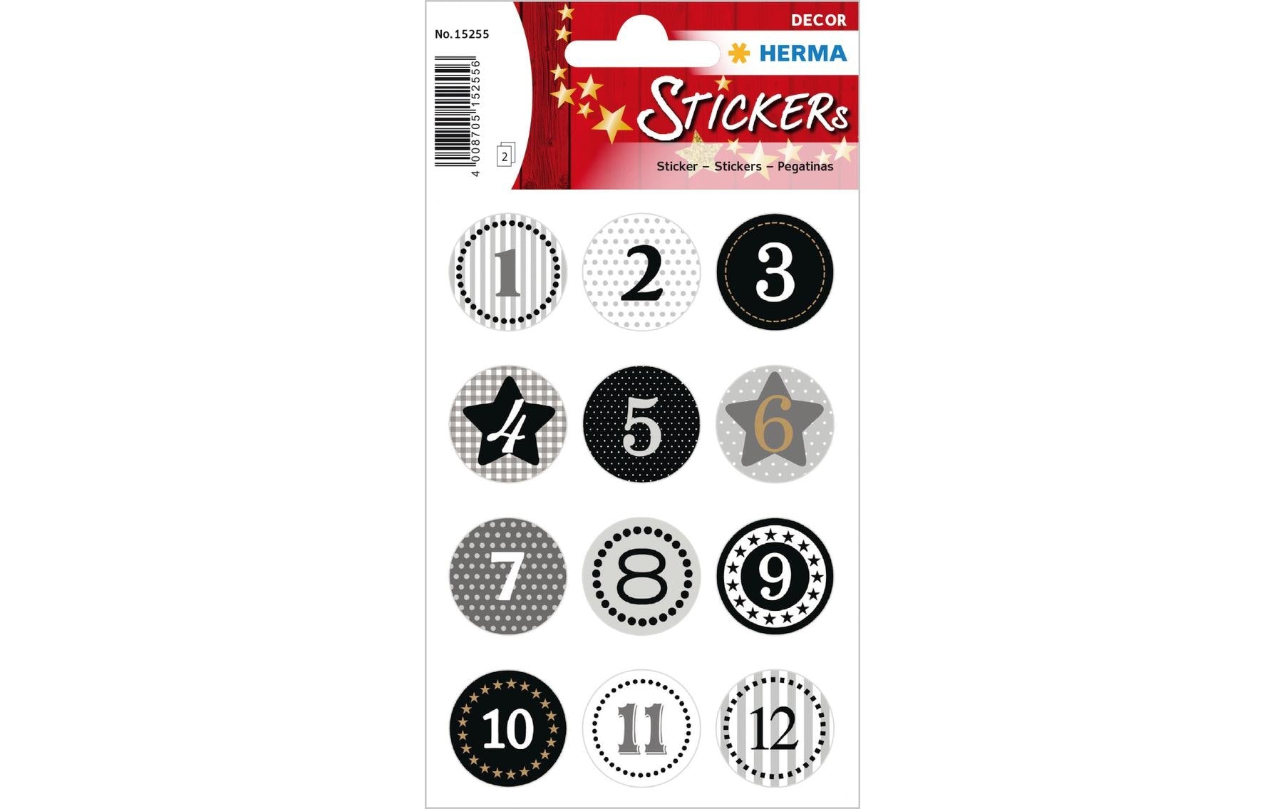 HERMA Geschenketiketten – Adventskalender 1-24 – 24 Etiketten – permanent, Papier – Bogen 84 × 120 mm