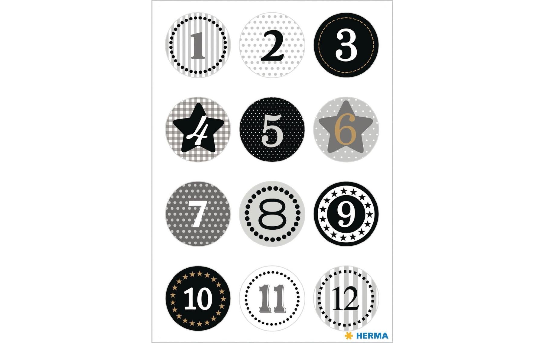 HERMA Geschenketiketten – Adventskalender 1-24 – 24 Etiketten – permanent, Papier – Bogen 84 × 120 mm