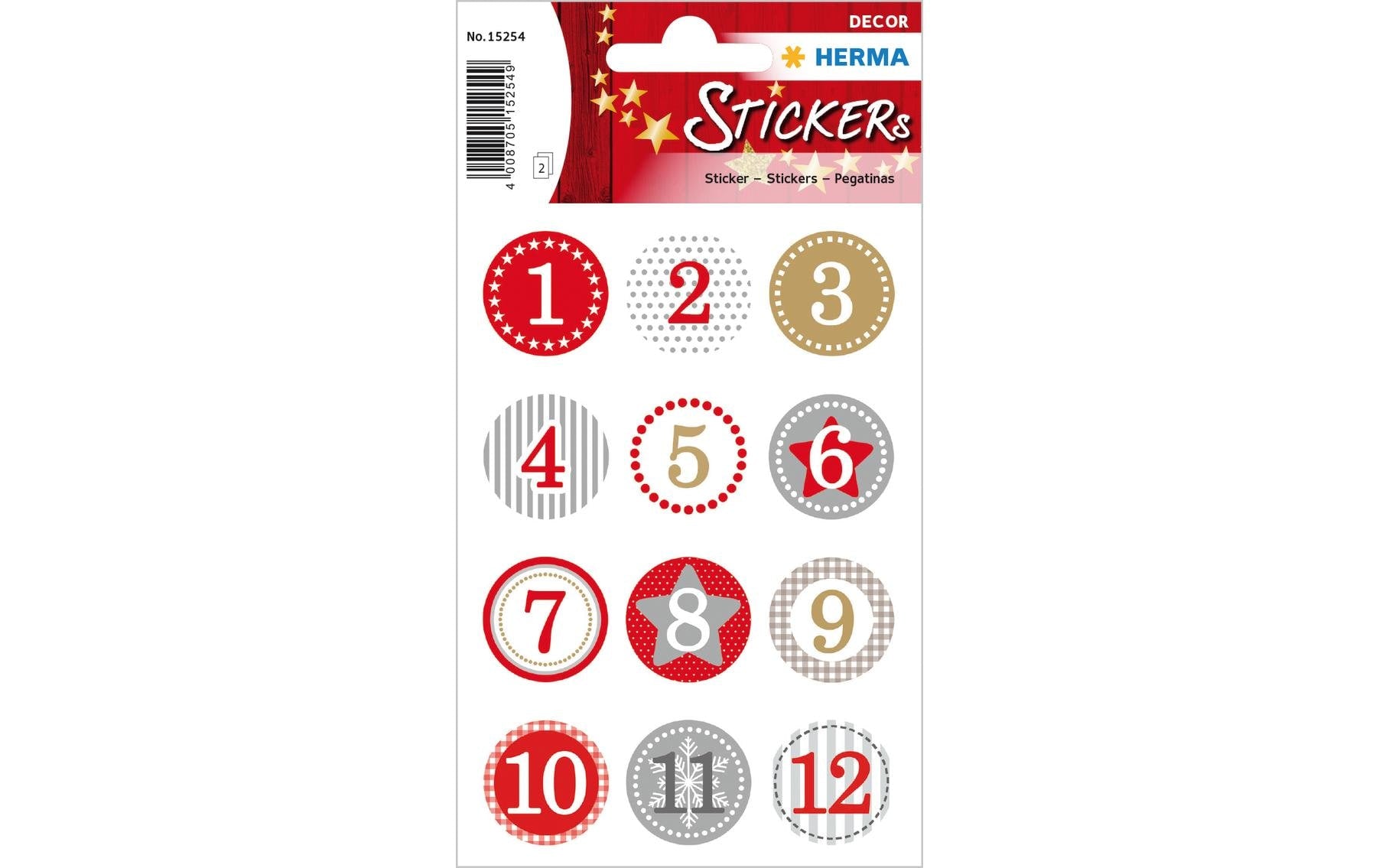 HERMA Schmucketiketten, Dekor Weihnachten (Adventskalender 1–24) – 84 × 120 mm – mehrfarbig – 2 Blätter
