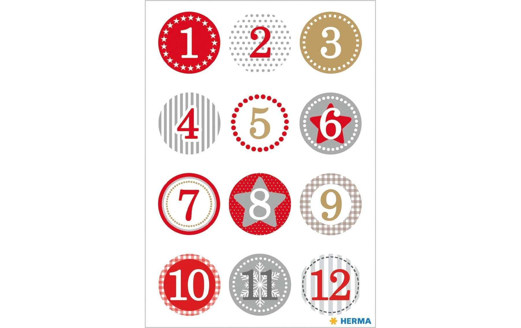 HERMA Schmucketiketten, Dekor Weihnachten (Adventskalender 1–24) – 84 × 120 mm – mehrfarbig – 2 Blätter