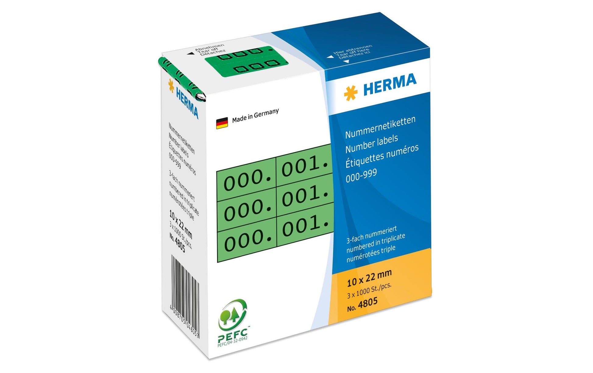 HERMA Nummernetiketten – rechteckig 10 × 22 mm, permanent, grün, 3 Rollen (3'000 Stk.)