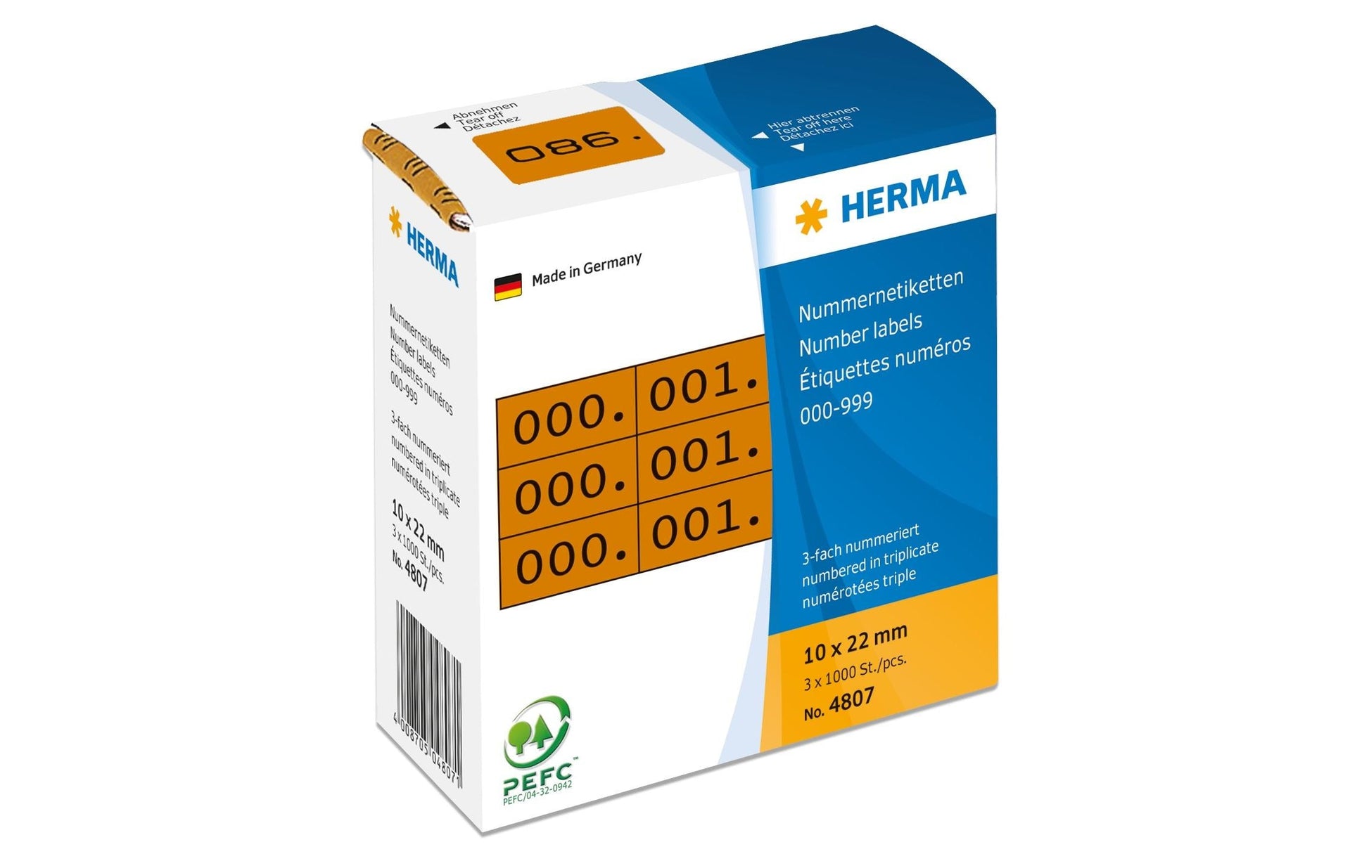 HERMA Nummern-Etiketten – rechteckig 10 × 22 mm, braun, Papier, 3'000 Stk.