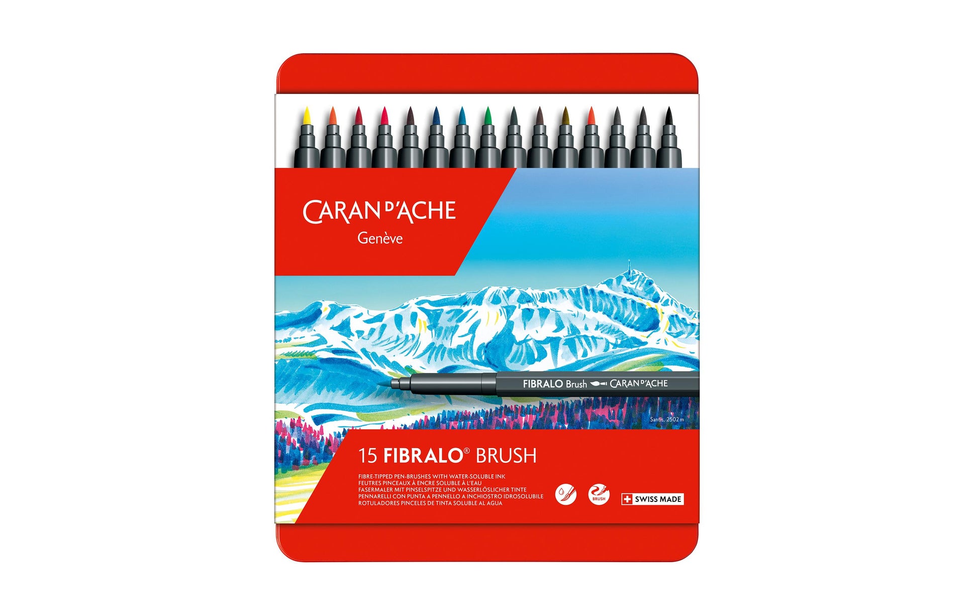 Caran d-Ache Caran d'Ache – Fibralo Brush Filzstifte, Strichbreite 0,5–5 mm, auswaschbar, 15 Farben