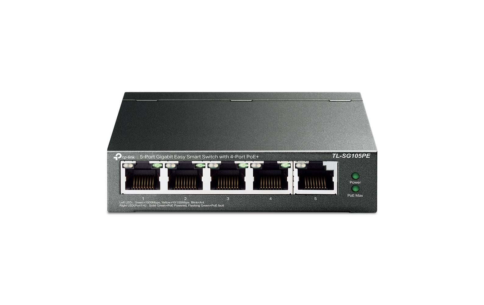 TP-Link TL-SG105PE – Managed L2 Switch – 5× 1G, 4× PoE+, PoE-Budget 65 W, Desktop