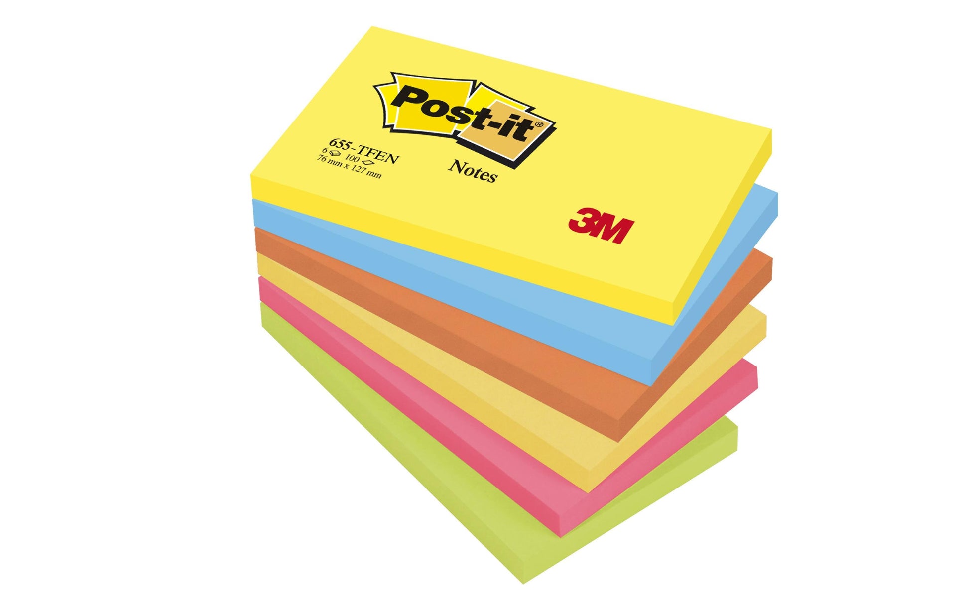 Post-it Haftnotizen – 127×76 mm – sortiert, 6×100 Blatt, PEFC