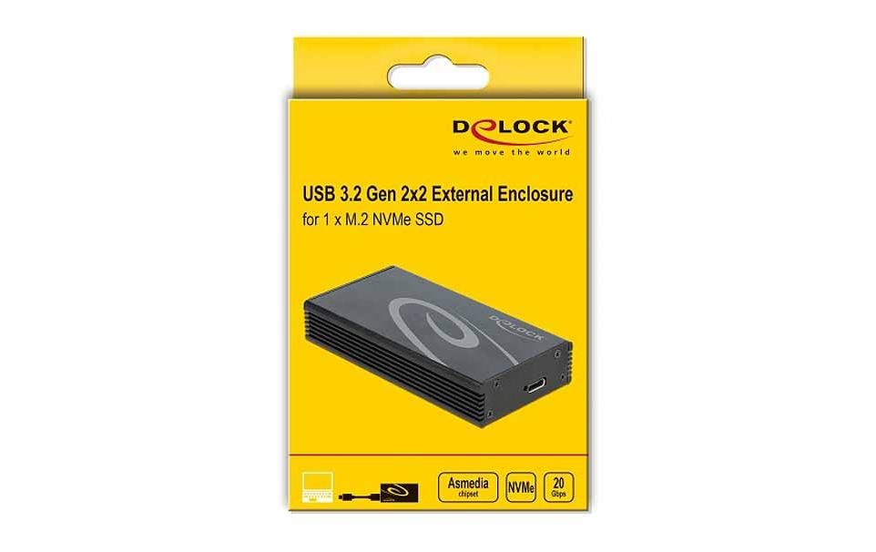DeLOCK M.2 NVMe zu USB-Gehäuse Typ-C 20Gbps – USB 3.2 Gen 2x2, 1-Bay, für M.2 NVMe (PCIe)