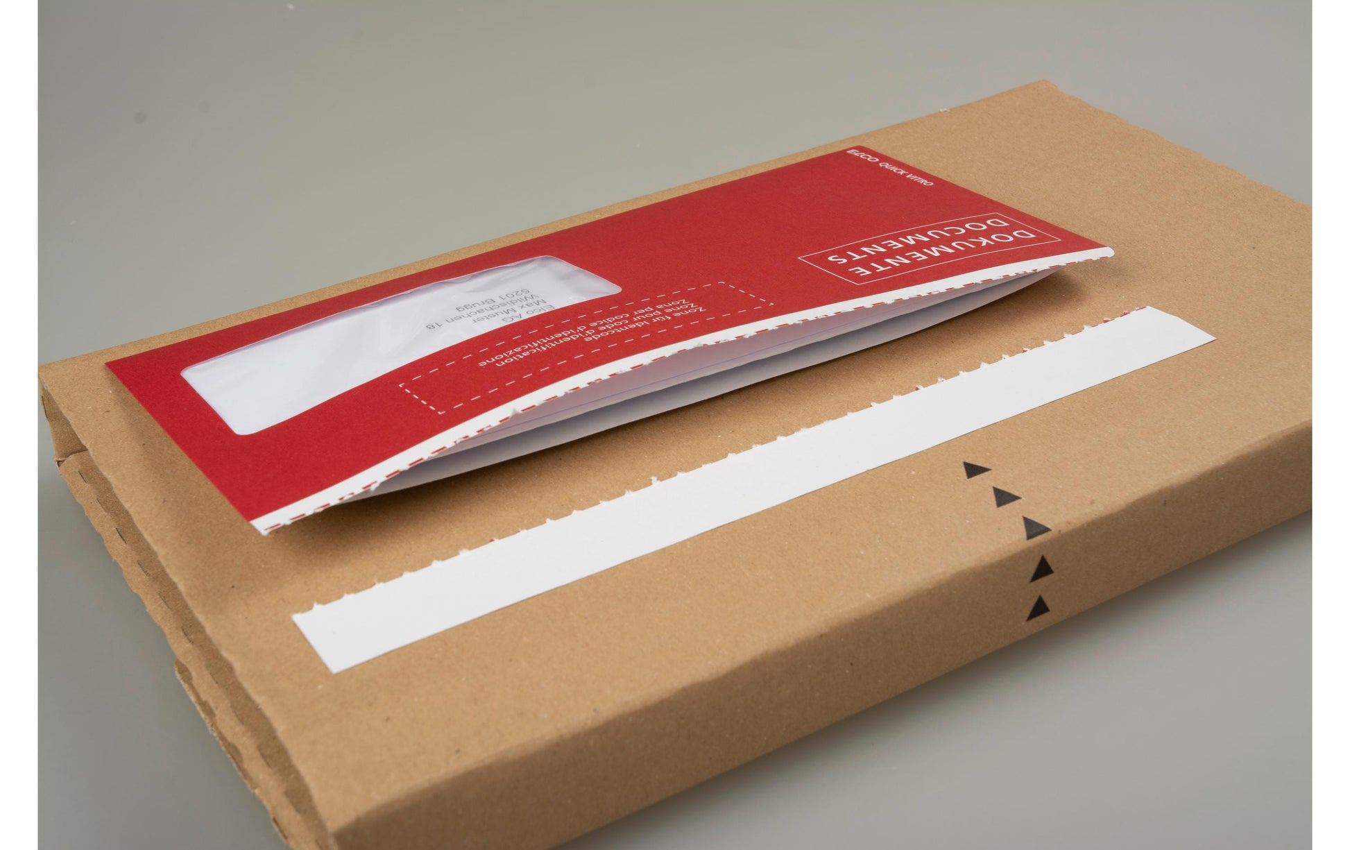 Elco Dokumententasche – C6/5 (229 × 114 mm), Fenster rechts, bedruckt, rot, Papier, selbstklebend – 250 Stück