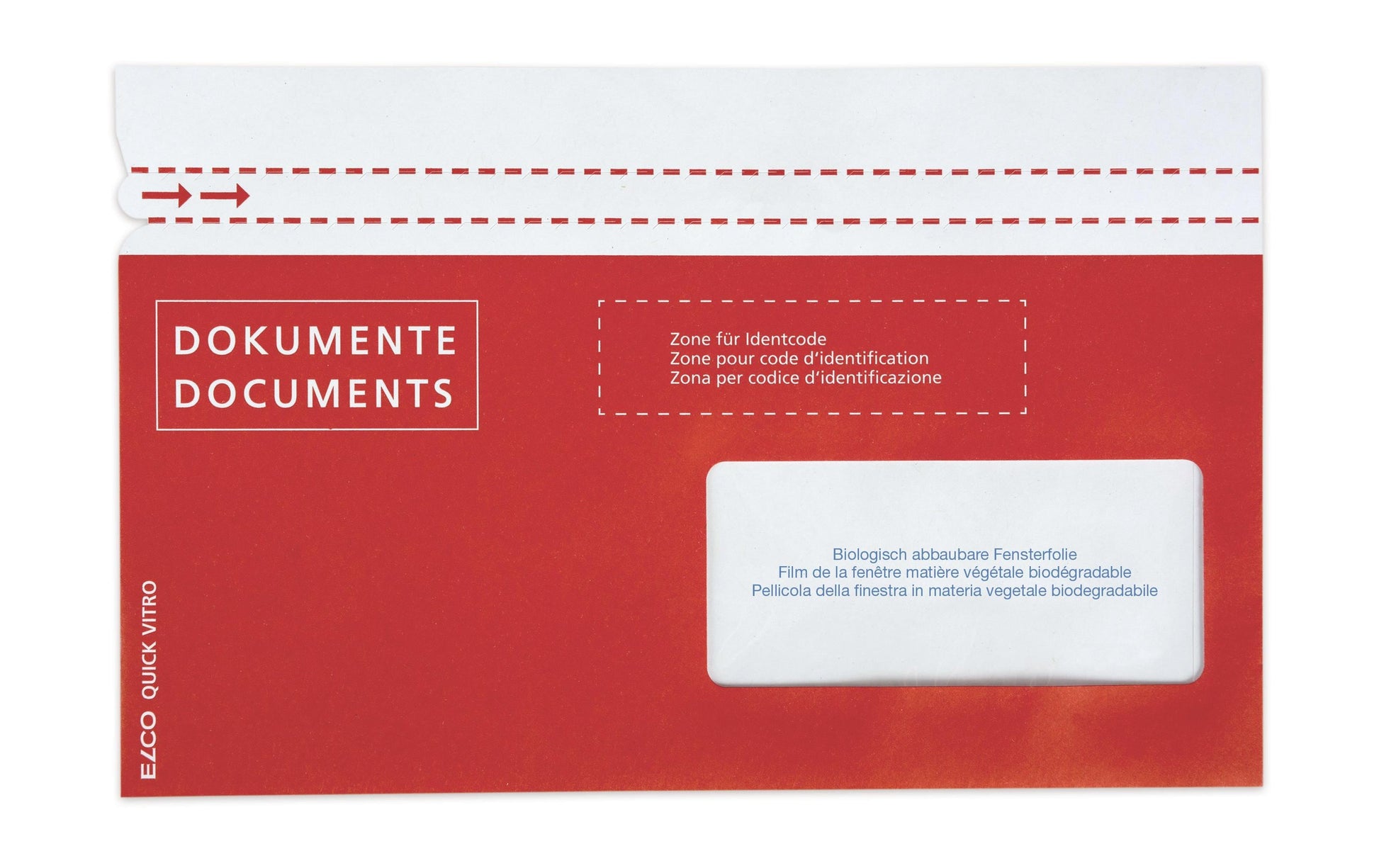 Elco Dokumententasche – C6/5 (229 × 114 mm), Fenster rechts, bedruckt, rot, Papier, selbstklebend – 250 Stück