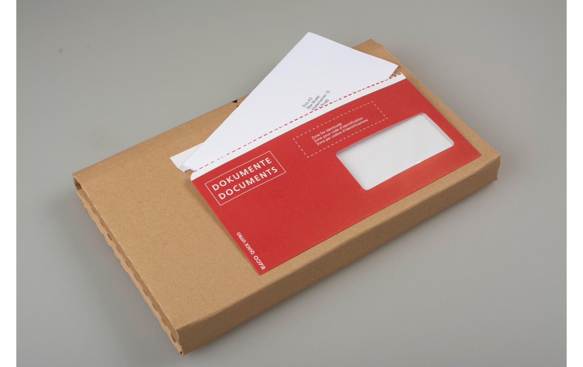 Elco Dokumententasche – C6/5 (229 × 114 mm), Fenster rechts, bedruckt, rot, Papier, selbstklebend – 250 Stück