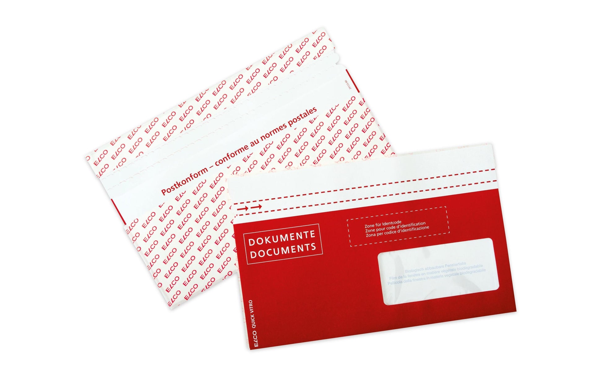 Elco Dokumententasche – C6/5 (229 × 114 mm), Fenster rechts, bedruckt, rot, Papier, selbstklebend – 250 Stück