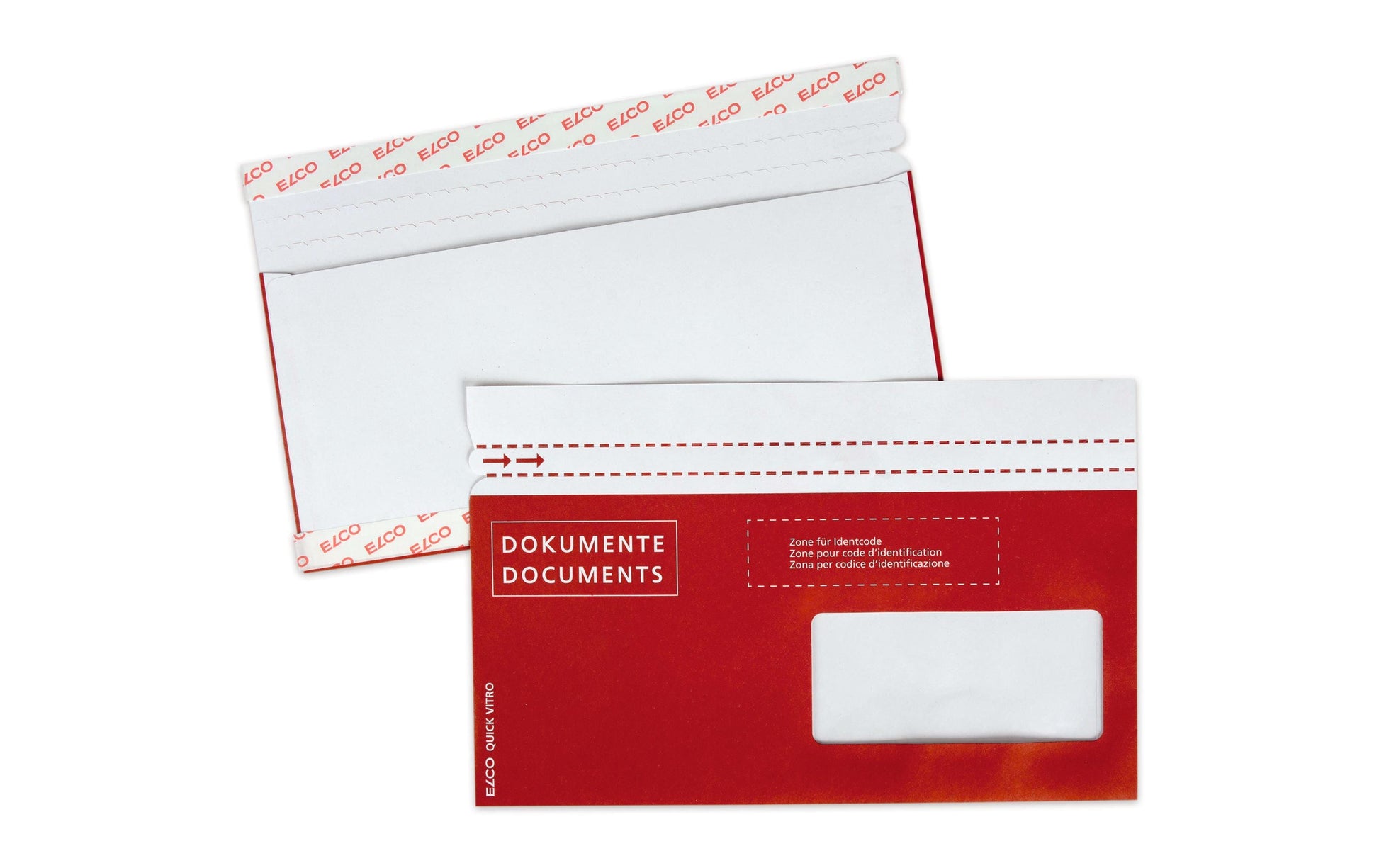 Elco Dokumententasche – C6/5 (229 × 114 mm), Fenster rechts, bedruckt, rot, Papier, selbstklebend – 250 Stück