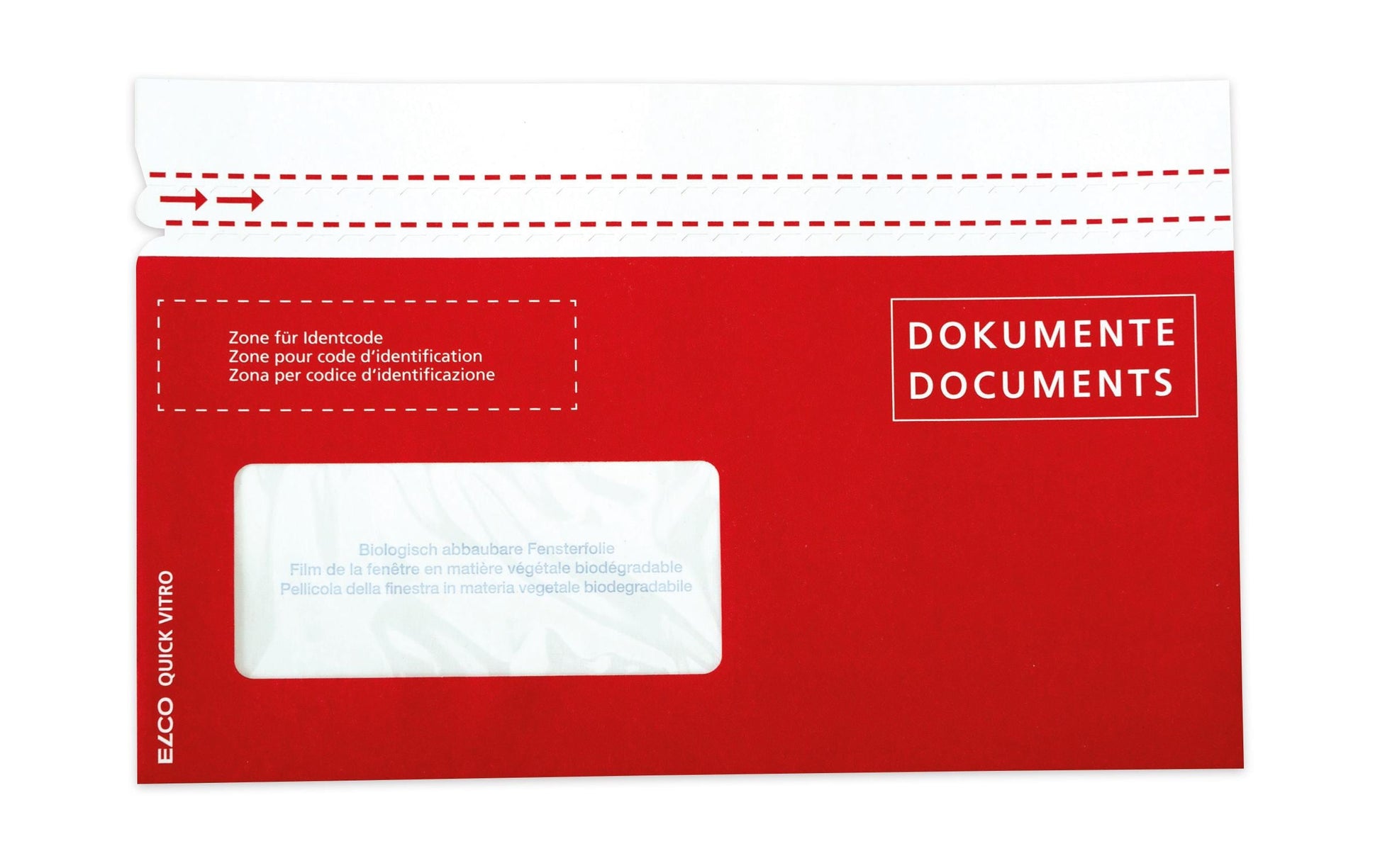 Elco Dokumententasche – C6/5 (114 × 229 mm), Fenster links, bedruckt, rot, Papier, selbstklebend – 250 Stück