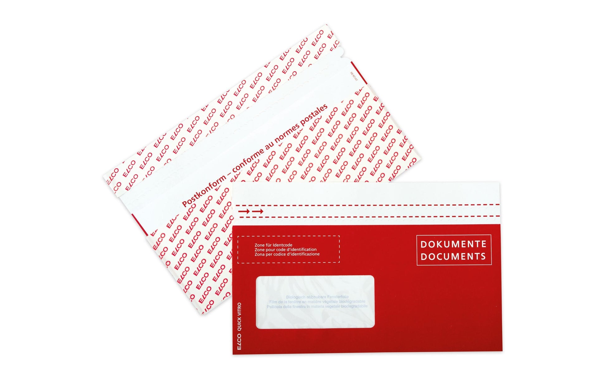 Elco Dokumententasche – C6/5 (114 × 229 mm), Fenster links, bedruckt, rot, Papier, selbstklebend – 250 Stück