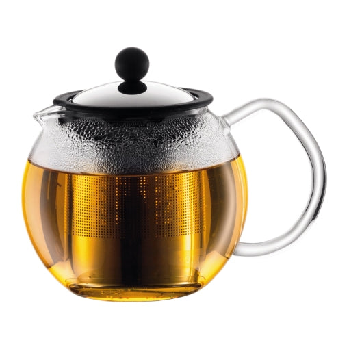 Bodum Assam – Teekanne, 0,5 l, Borosilikatglas, Edelstahl-Teesieb, Schwarz