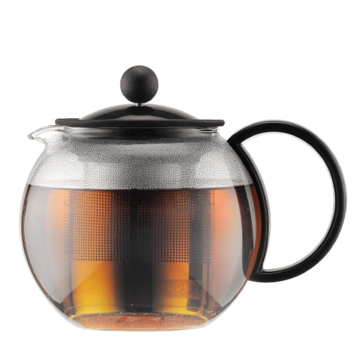 Bodum Assam – Teekanne, 0,5 l, Borosilikatglas, Edelstahl-Teesieb, schwarz