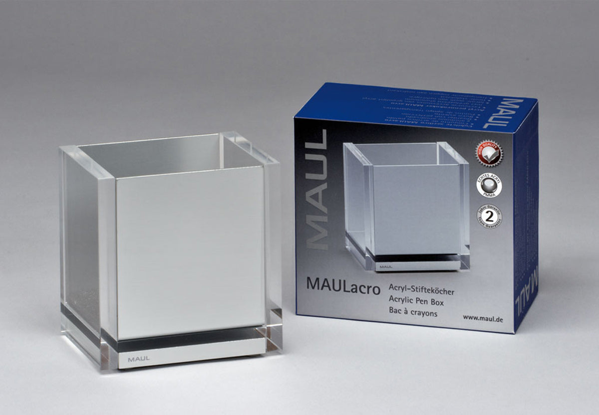 MAUL Acro 1965005 Stifteköcher – 1 Fach, transparent, Acryl/Aluminium, B 86 × H 93 × T 60 mm