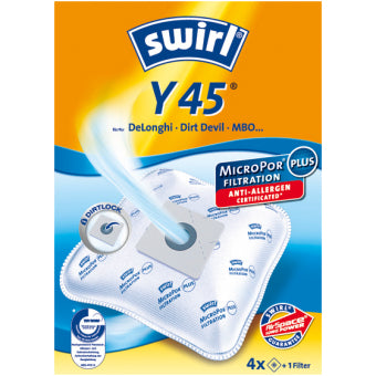Swirl Staubbeutel MicroPor Y45 – 4 Stück, für De'Longhi, Dirt Devil, Severin und andere