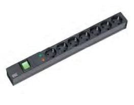 Bachmann 19" Steckdosenleiste mit Überspannungsschutz 3600 W – 7 Schutzkontaktsteckdosen, 1U, Schwarz