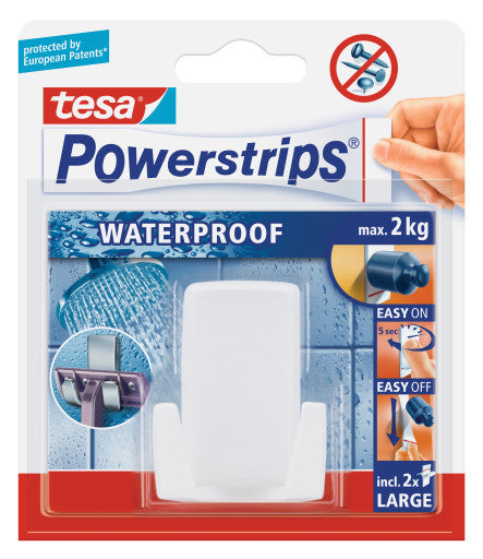 tesa Powerstrips Waterproof Wave Klebehaken – Klebemontage – 4,6 × 6,0 × 2,7 cm – Weiss – Kunststoff