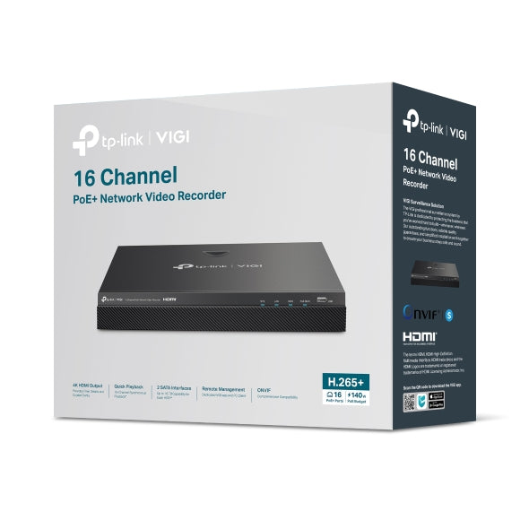 TP-Link VIGI NVR2016H-16MP – 19" Rackmount/Tower – 16 Kanäle – 4K HDMI – 16× PoE (140 W)