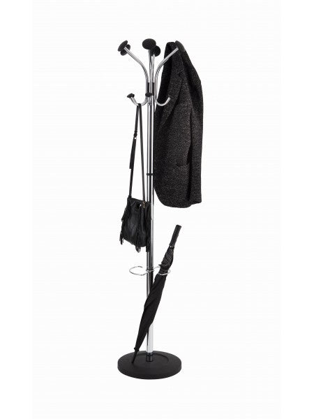 Alba Garderobenständer – mit Schirmhalter – Stahl – Silber/Schwarz – 1'750 mm