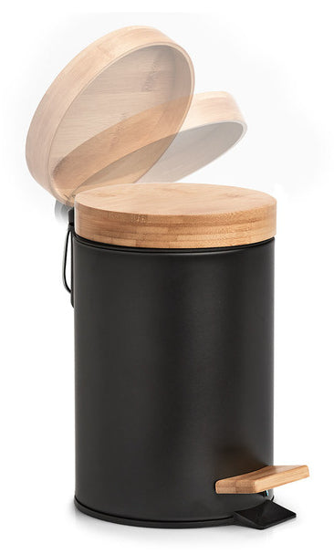 Zeller Present Treteimer Bamboo – 3 l – Bambus, rund – schwarz/braun