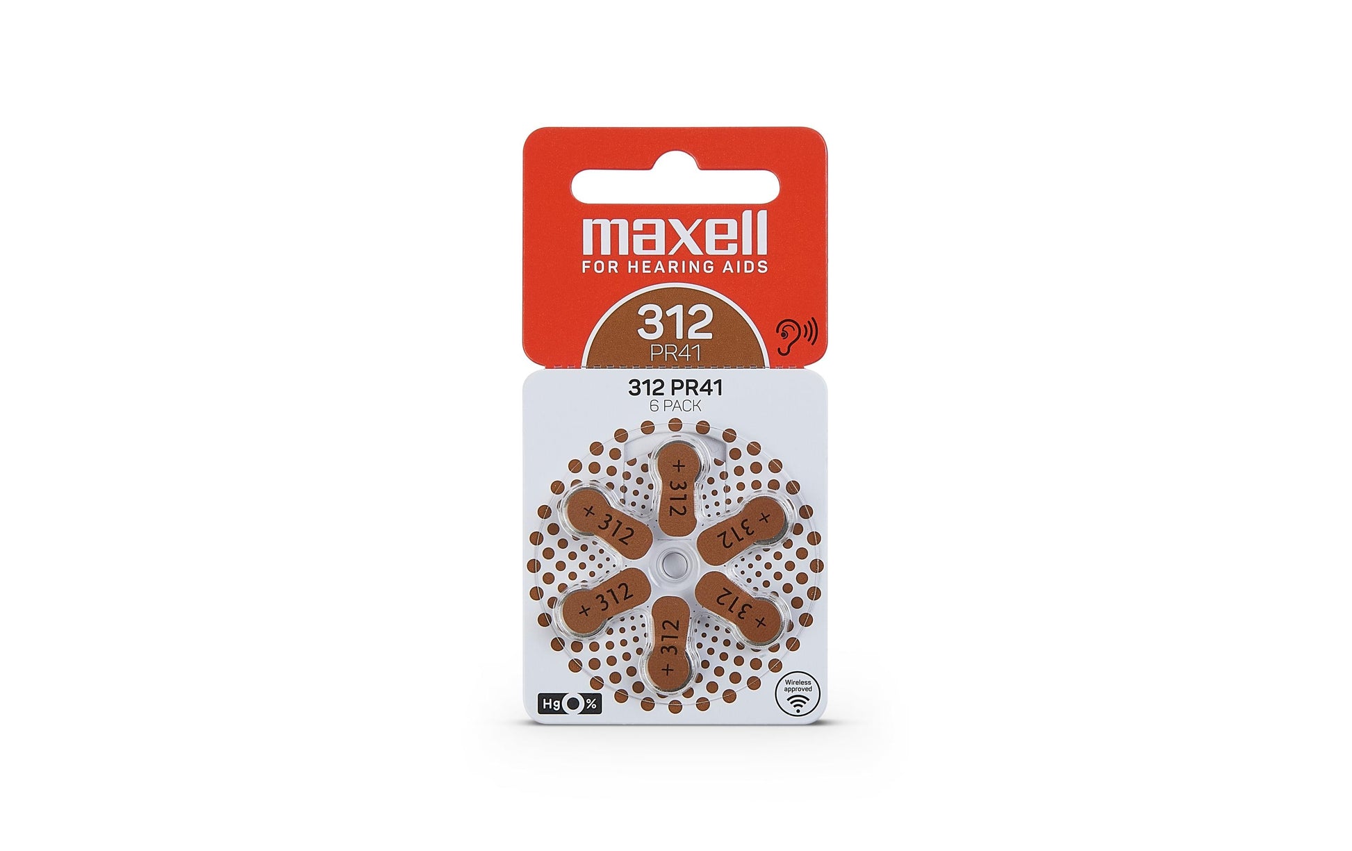 Maxell Hörgerätebatterien 312 (PR41), Zink-Luft, 1,45 V – 6 Stk.