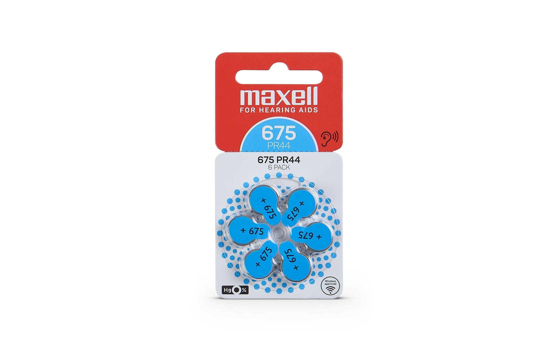 Maxell Hörgerätebatterien 675 (PR44), Zink-Luft, 1,45 V – 6 Stk.
