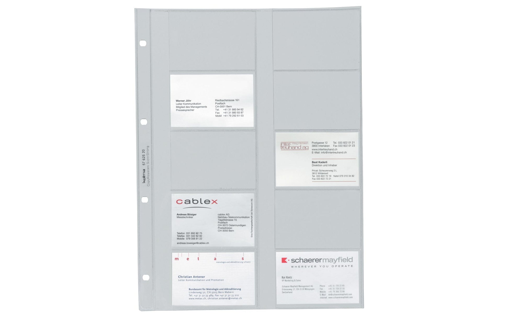 Kolma Sichtmappe A4 – Ersatztaschen, Transparent, Kunststoff, für Visitenkarten 86×54 mm, 5er-Pack