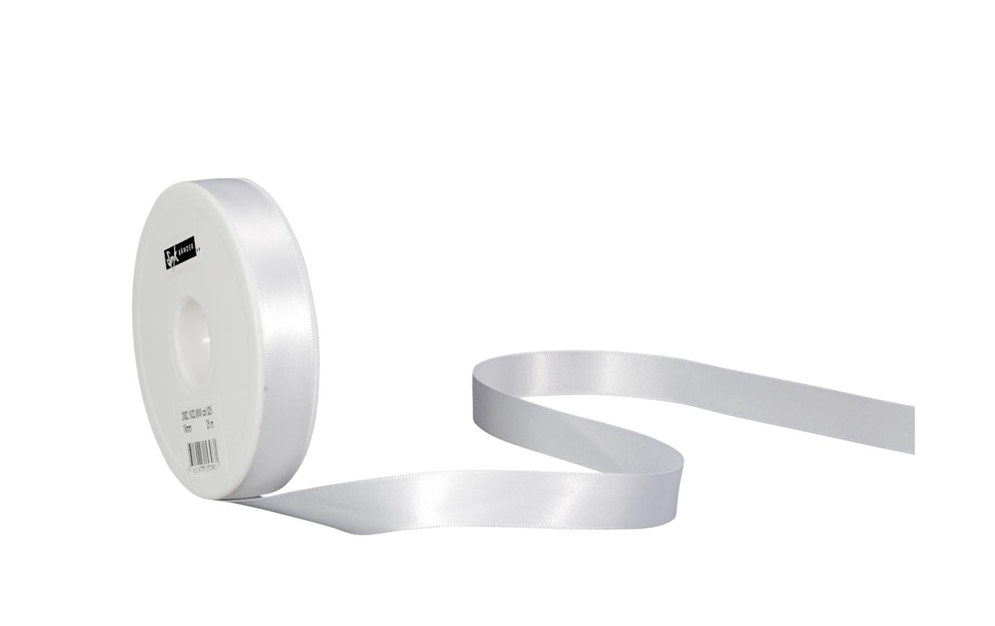 Spyk Geschenkband Satin Weiss – 16 mm × 25 m
