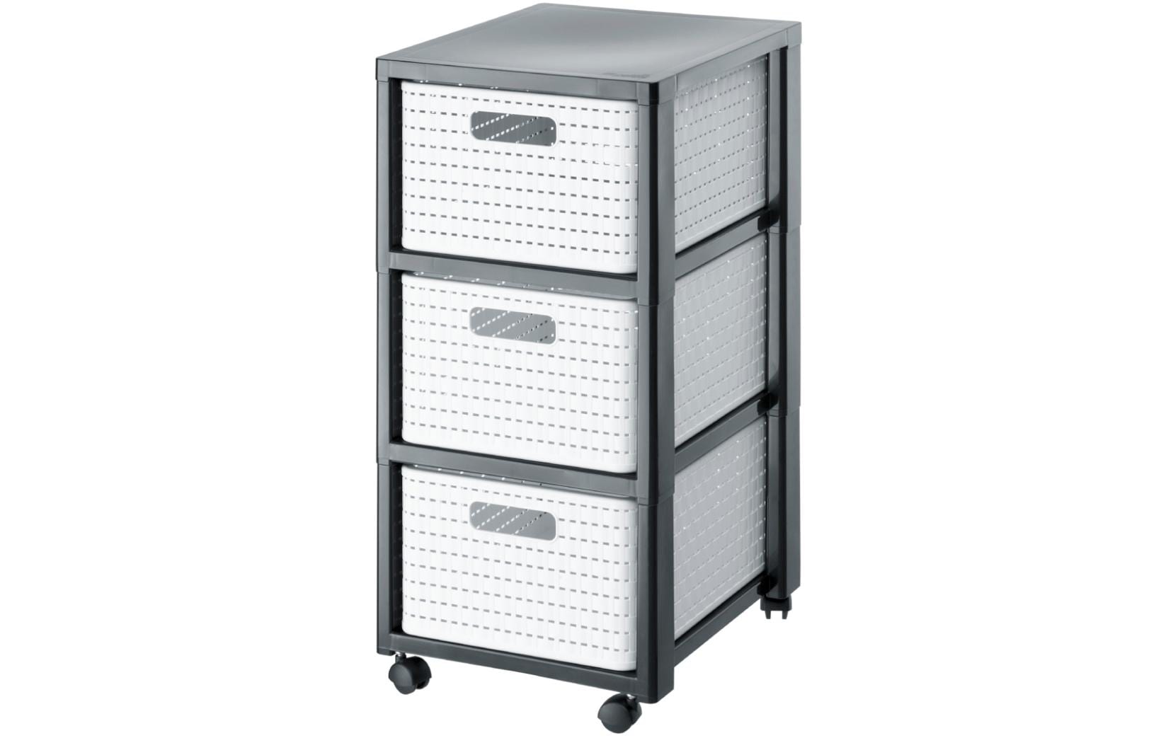 Rotho Tower Country Schubladenturm 3 Schubladen – 18 l – für A4 – mit Rollen – Weiss – 325 × 712 × 375 mm