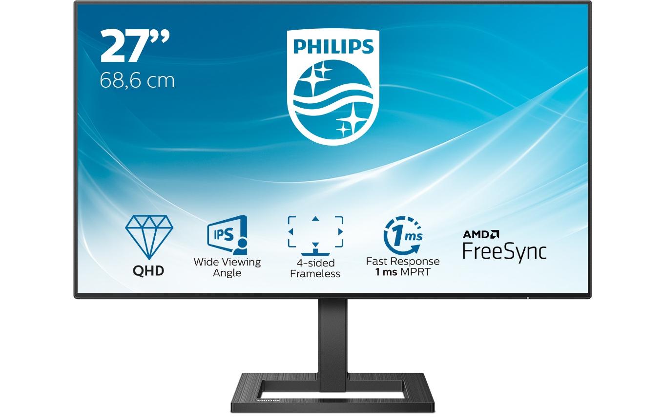 Philips 275E2FAE/00 – Monitor, 27", IPS, 75 Hz, 350 cd/m², FreeSync, VESA 100 × 100, Schwarz