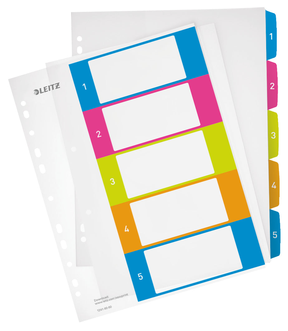 Leitz Register – A4, 5-teilig, PP, farbig, Indexblatt, 11-fach Lochung, für Zeigebuchtaschen