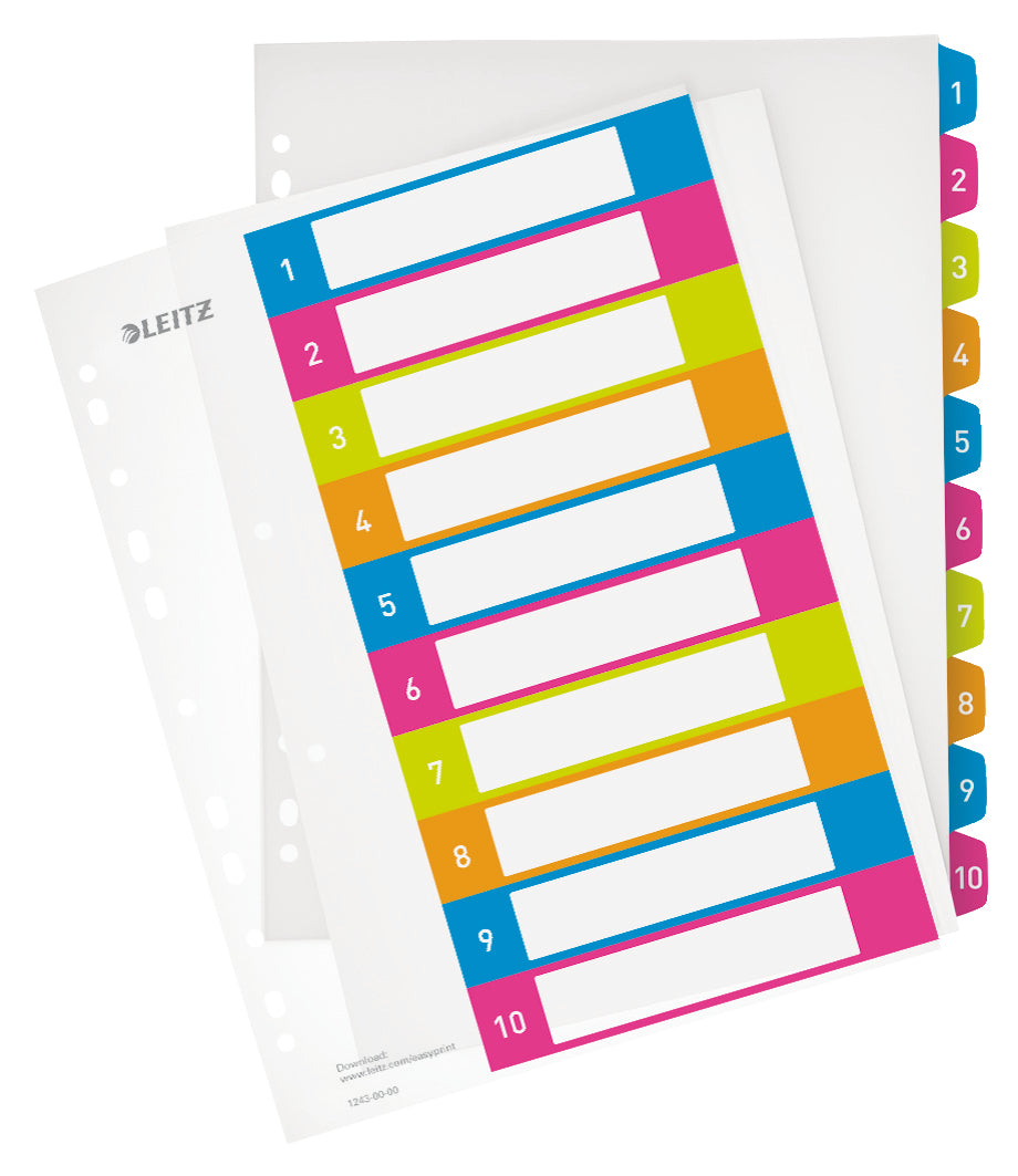 Leitz Wow Register – A4, 10-teilig, PP, farbig, vorgedruckt, 11-fach gelocht – für Zeigebuchtaschen