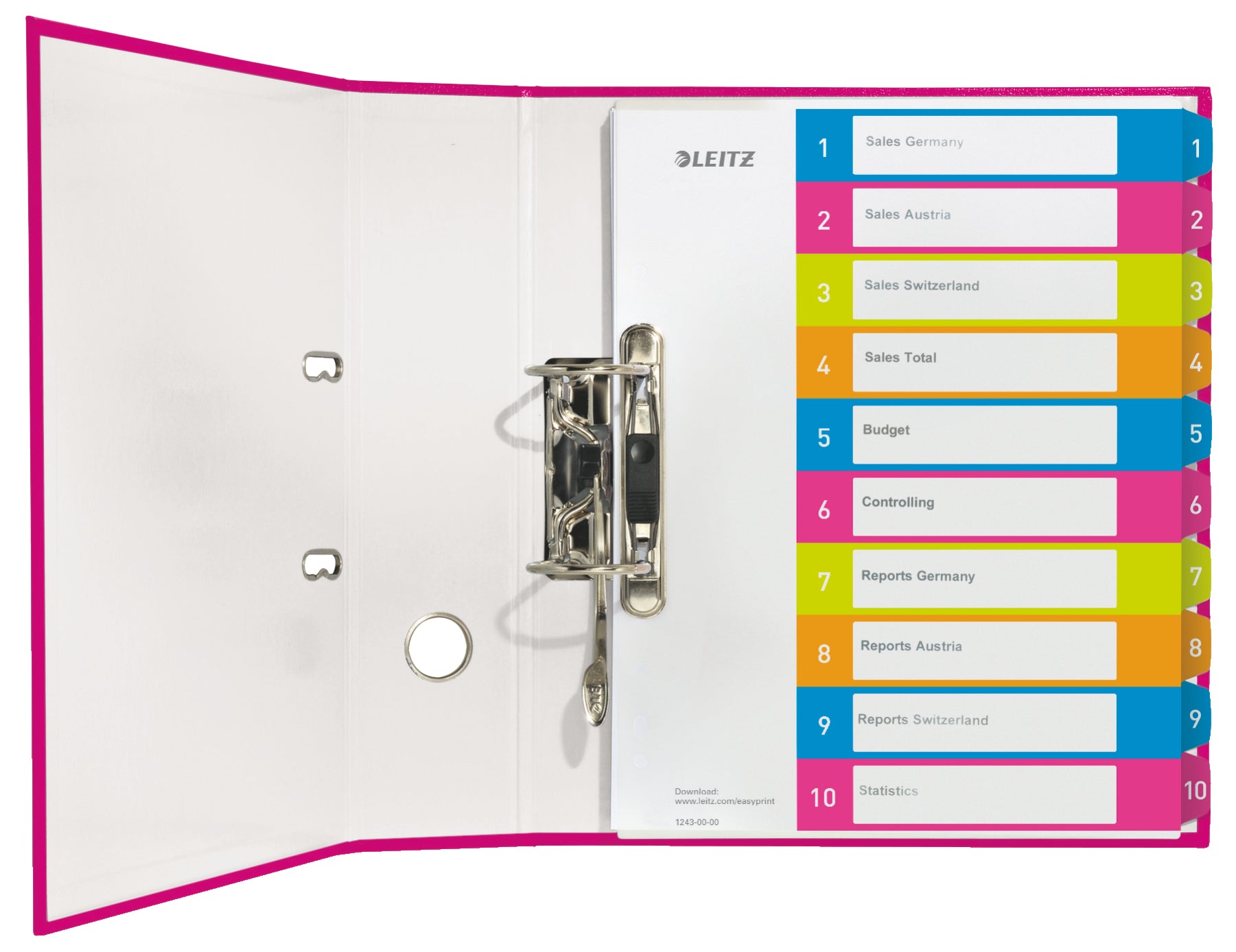 Leitz Wow Register – A4, 10-teilig, PP, farbig, vorgedruckt, 11-fach gelocht – für Zeigebuchtaschen