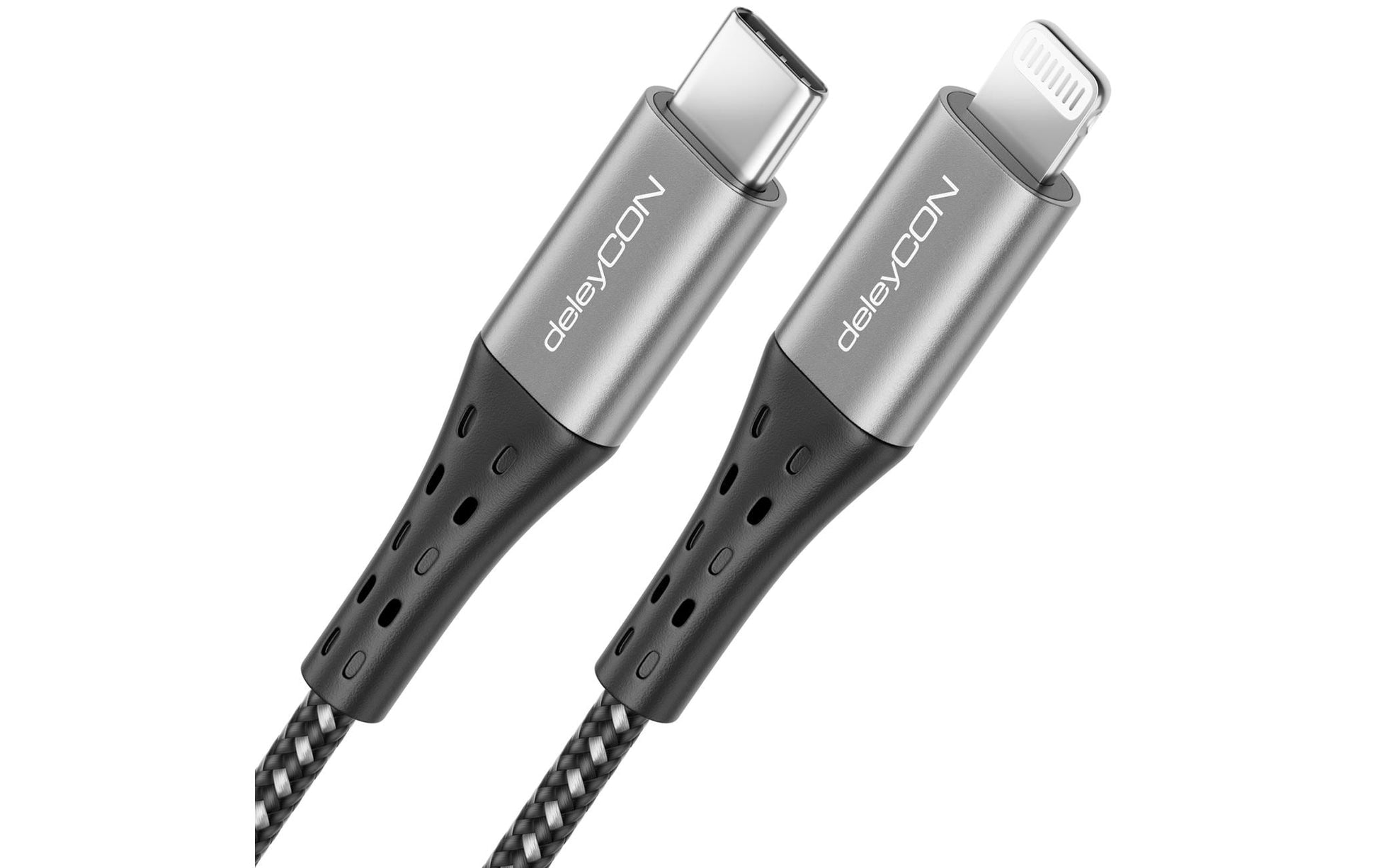 DeleyCON Kabel – USB-C auf Lightning 1 m, MFi zertifiziert, geflochten, Schwarz – für iPhone/iPad