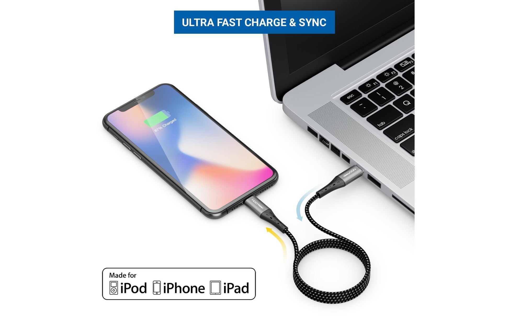 DeleyCON Kabel – USB-C auf Lightning 1 m, MFi zertifiziert, geflochten, Schwarz – für iPhone/iPad