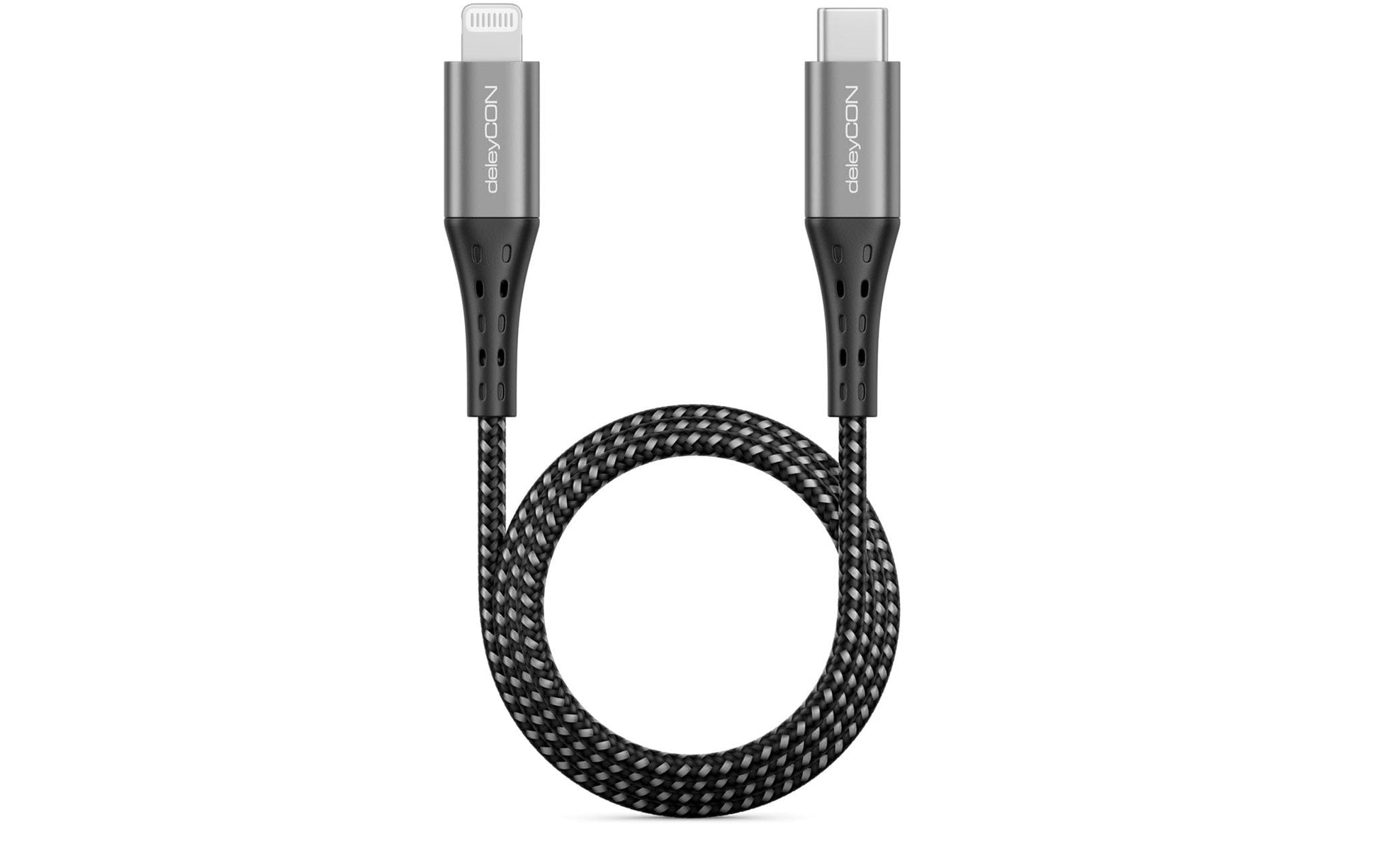DeleyCON Kabel – USB-C auf Lightning 1 m, MFi zertifiziert, geflochten, Schwarz – für iPhone/iPad