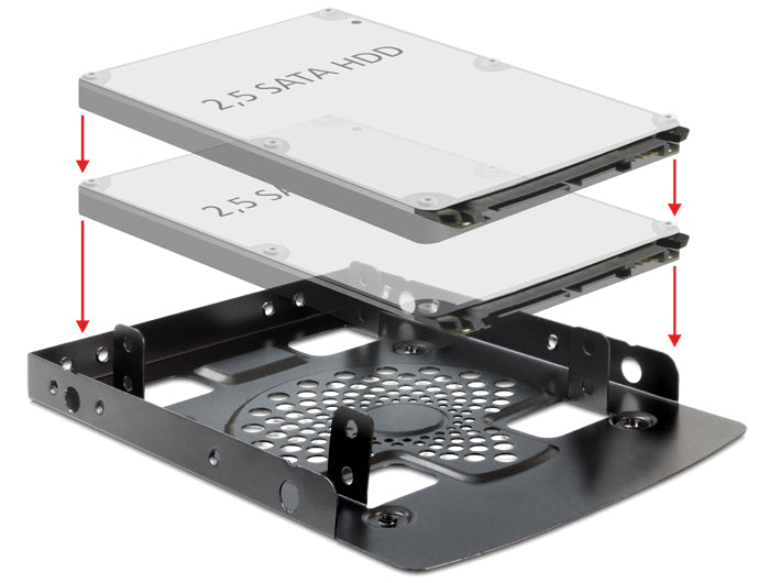 Delock Einbaurahmen 2× 2,5" in 3,5" – SATA mit Strom, Schwarz
