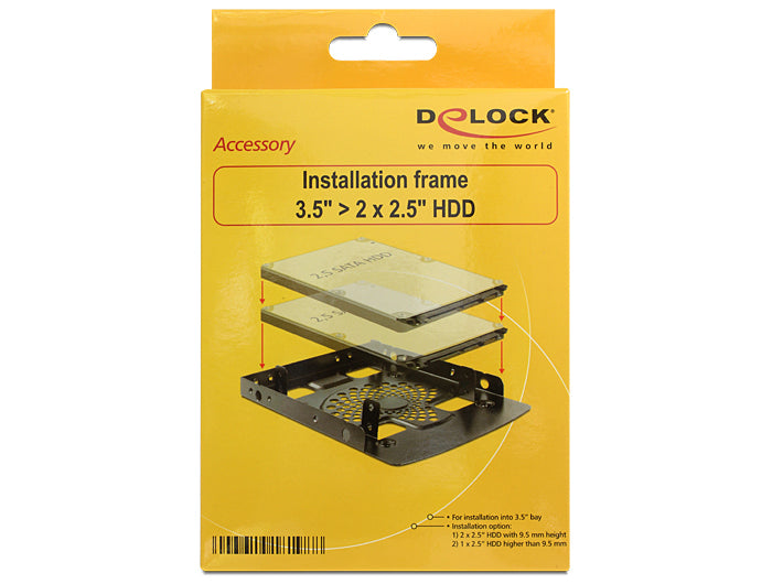 Delock Einbaurahmen 2× 2,5" in 3,5" – SATA mit Strom, Schwarz