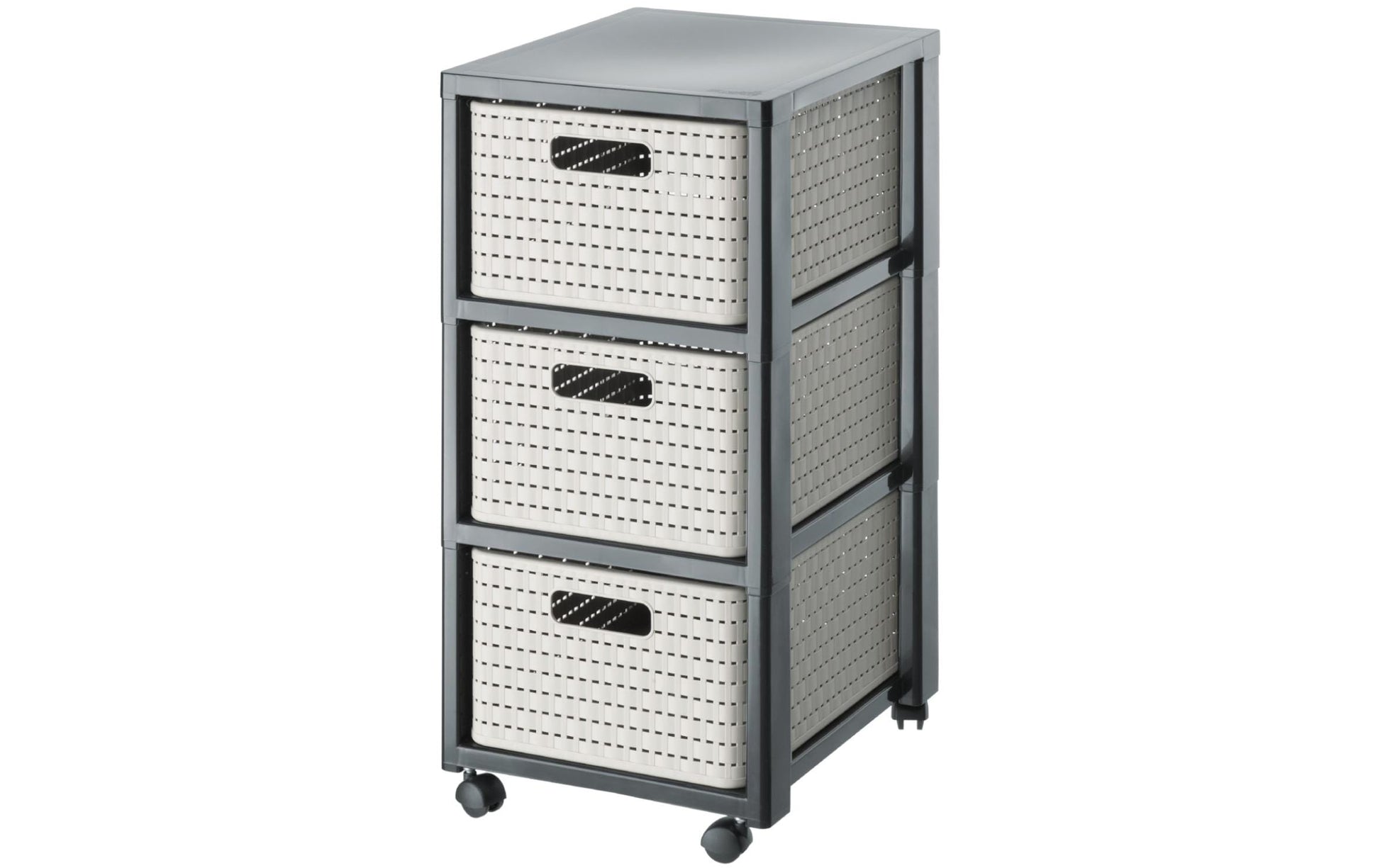 Rotho Schubladenelement – 3 Schubladen, mit Rollen, Beige, Recycling-Kunststoff, B 325 × H 712 × T 375 mm