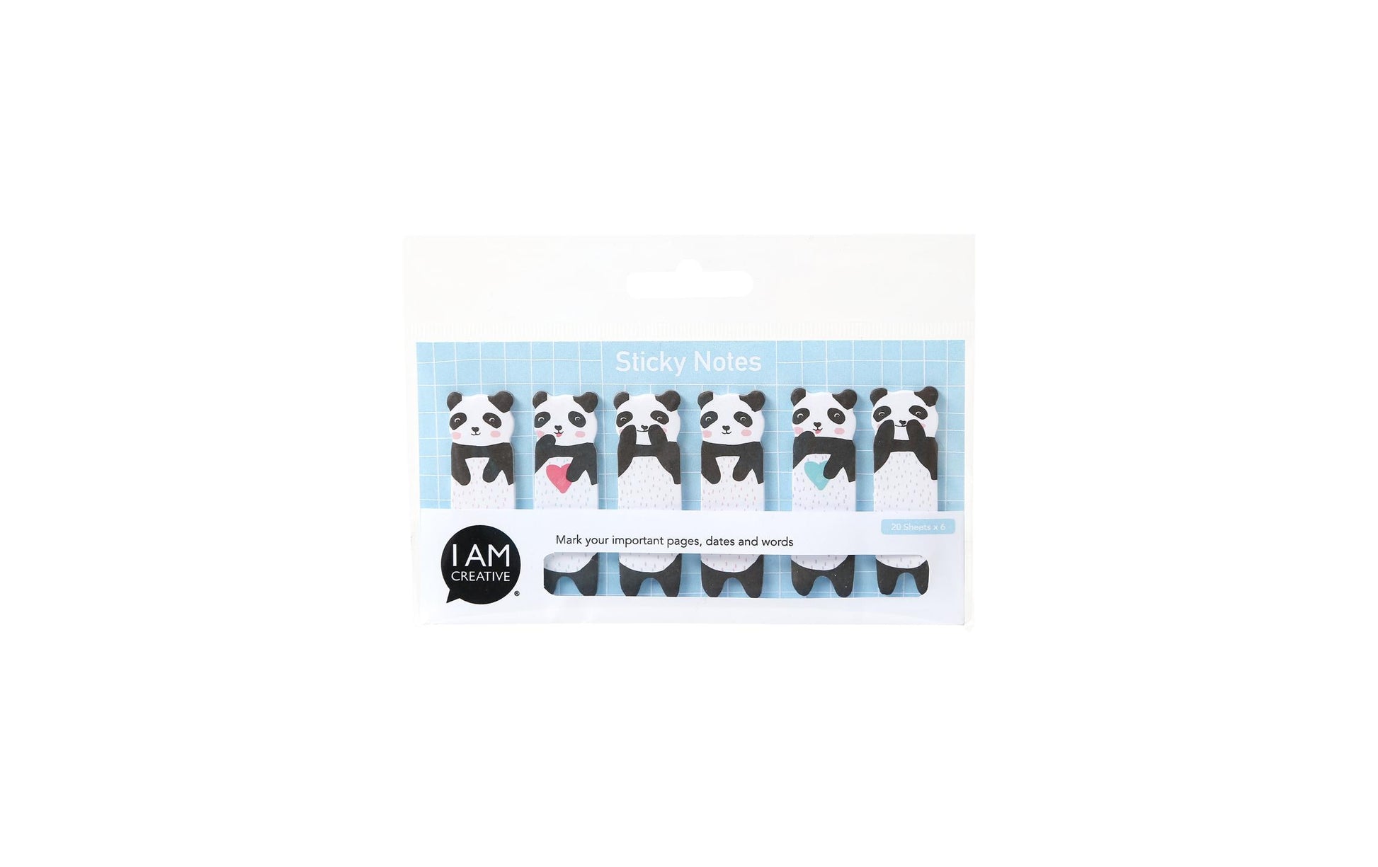 I am Creative Motiv-Haftnotizen Panda – 15 × 55 mm – mehrfarbig, 20 Blatt/Block