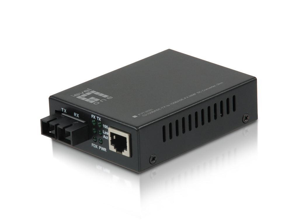 LevelOne FVT-2001 Medienkonverter RJ-45 zu SC – 100 Mbit/s, Multimode 1310 nm, 2000 m, 1× RJ-45 – Schwarz